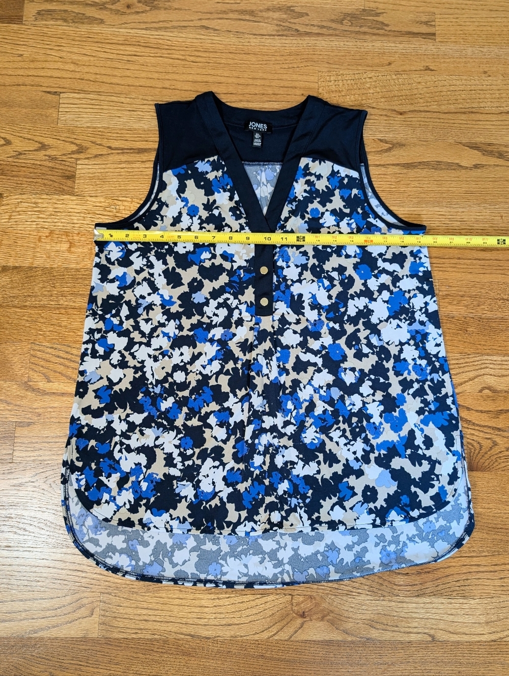 Jones New York Navy Blue Sleeveless Abstract Floral Blouse Button Front Size L - Picture 4 of 8
